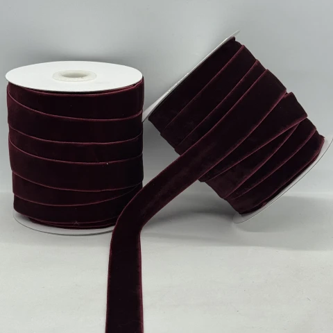 Лента бархат 2 см (25 ярдов/22,75 м.), 44 гранатовый