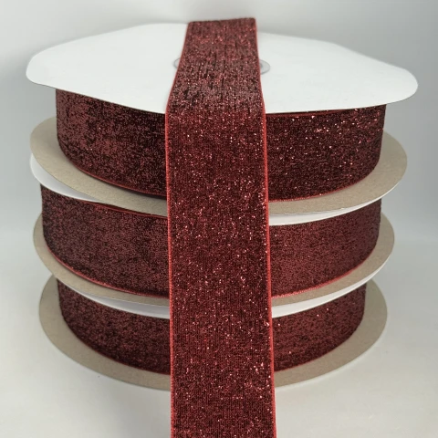 Стрічка оксамитова парча люрекс 3.8 см (25 ярдів/22,75 м.), 10 бордовий