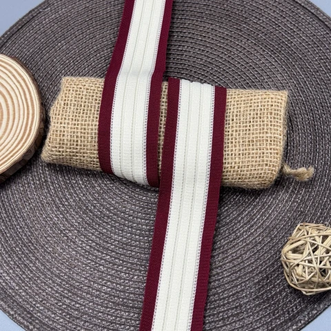 Лампас трикотажний D#4 4 см (50 м), C:4 молочний+бордовий