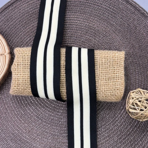 Лампас трикотажный D#8 4 см (50 м), черный+молочный