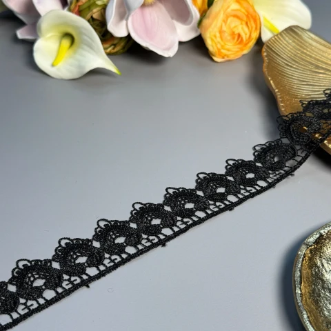 Мереживо поліестер ВВ0162 3,5 см.(30 ярдів/27.3 м.), чорний