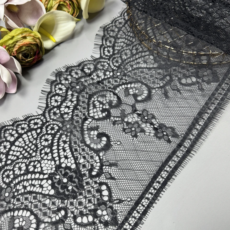 Мереживо французьке 60037 22 см. (10*3 м.), чорний