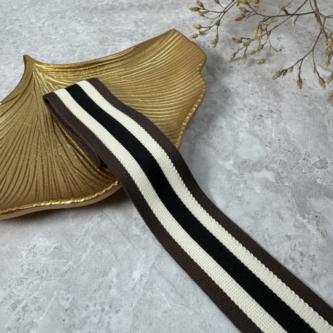 Лампас трикотажный 4 см «5 линий»(50 м), Темный шоколад + черный