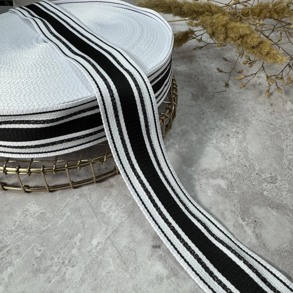 Трикотажная тесьма 4 см «Mono Line» (50 м), чёрный+белый