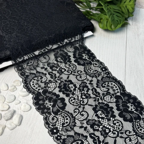 Мереживо стрейч (1114) 20 см (24 м.), чорний