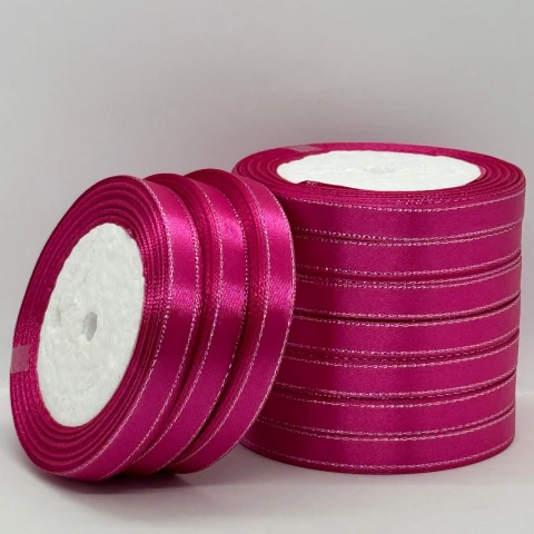 Лента атласная с люрекс 1 см+серебро (10*25 ярдов), 27 малиновый