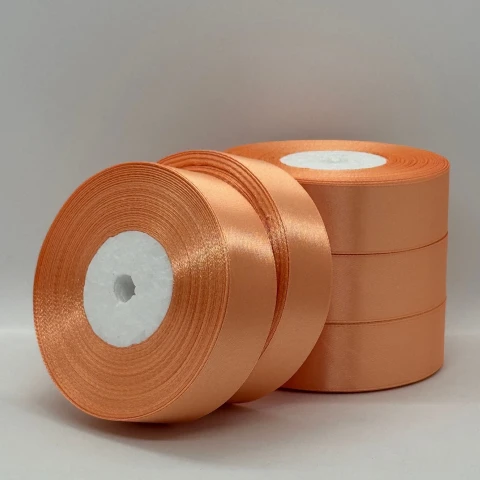 Стрічка атласна 2.5 см (5*36 ярдів), 124 темний персиковий