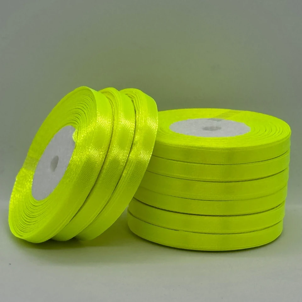 Стрічка атласна 0.6 см (10*36 ярдів), 58 неон жовтий