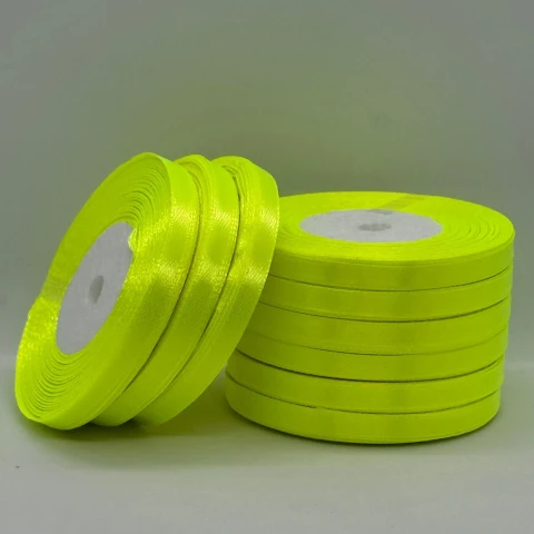 Стрічка атласна 0.6 см (10*36 ярдів), 58 неон жовтий