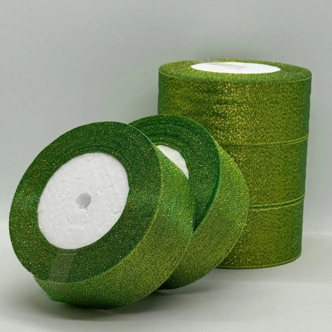 Тасьма парчева 4 см (5*25 ярдів/ 22,75 м.), 19 зелений + золото