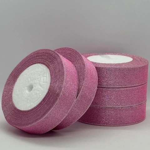 Тасьма парчева 2,5 см (5*25 ярдів/22,75 м.), 4 світло рожевий + срібло