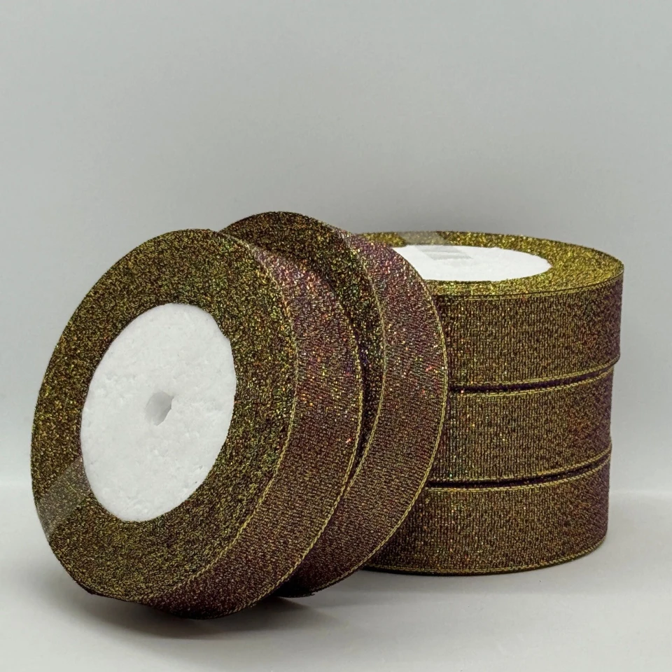 Тасьма парчева 2,5 см (5*25 ярдів/22,75 м.), 46 баклажан + золото