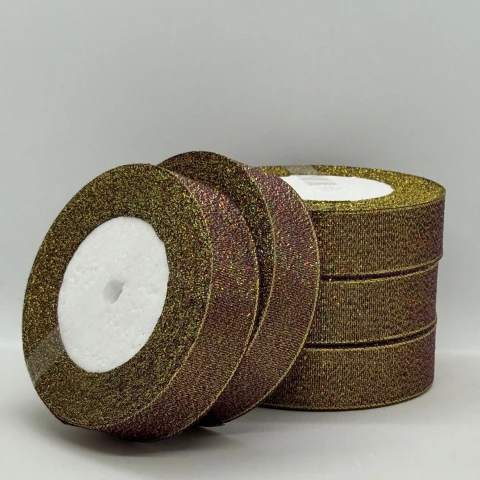 Тесьма парчовая 2,5 см (5*25 ярдов/22,75 м.), 46 баклажан + золото