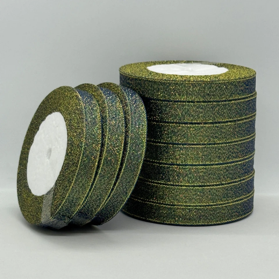 Тасьма парчева 1,2 см (10*25 ярдів/22,75 м.), 40 сосновий + золото