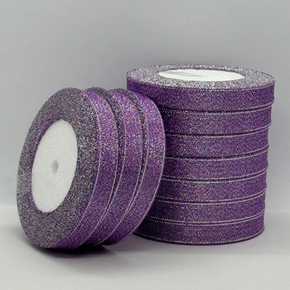 Тасьма парчева 1,2 см (10*25 ярдів/22,75 м.), 69 фіолетовий + срібло