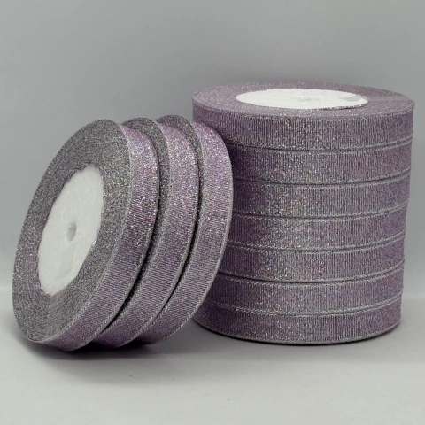 Лента парчовая 1,2 см (10*25 ярдов/22,75 м.), 119 фиолетовый + серебро