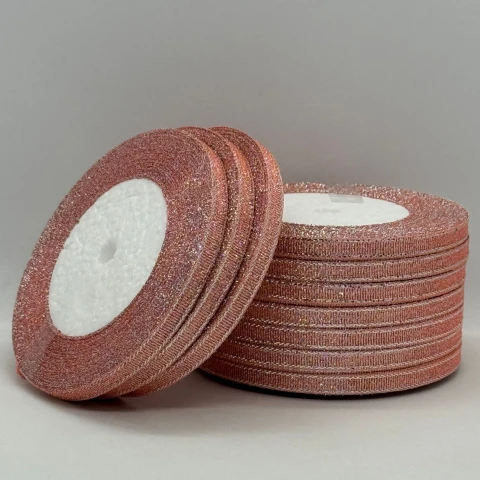 Тасьма парчева 0,6 см (10*25 ярдів/22,75 м.), 109 блідно рожевий + срібло