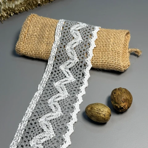 Мереживо макраме А 6442 6 см (50 ярдів/45,7 м.), сірий+білий