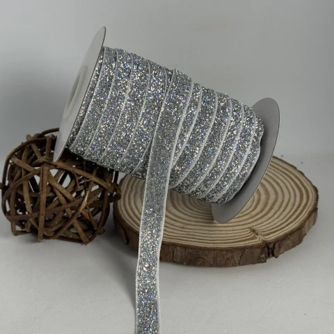 Лента бархатистая парча люрекс 1 см (25 ярдов/22,75 м.), 30 серебро