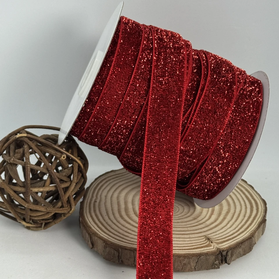 Стрічка оксамитова парча люрекс 2 см (25 ярдів/22,75 м.), 16 червоний