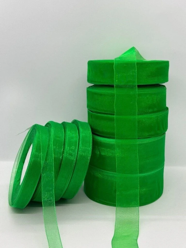 Стрічка органза 2,5 см (5*50 ярдів/45 м.), 1019 зелений