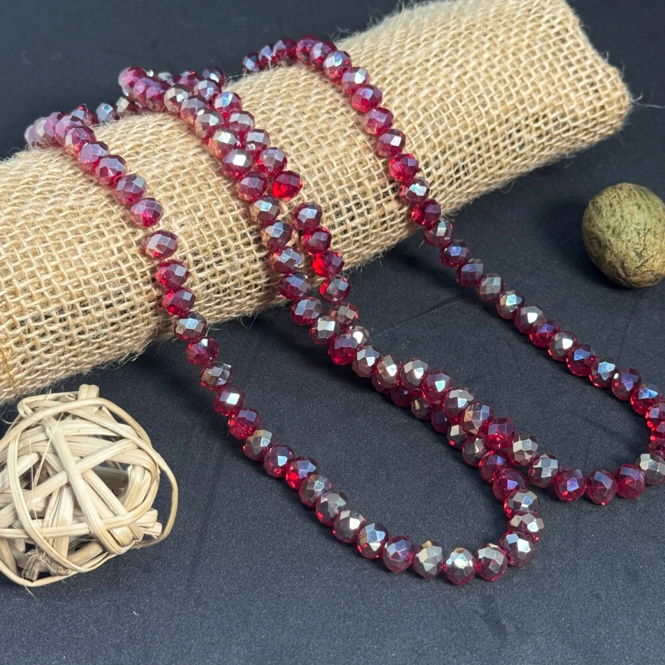 Хрусталь на нитці 8 мм (10*63 шт.), М017 темний червоний