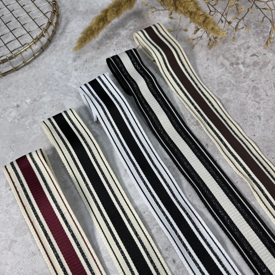 Трикотажная тесьма 4 см «Mono Line» (50 м), молочный+чёрный