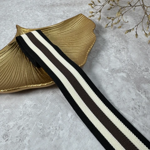 Лампас трикотажный 4 см «5 линий»(50 м), чёрный+тёмный шоколад