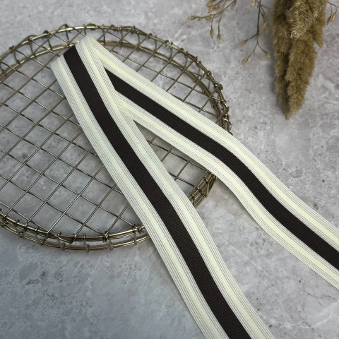 Лампас трикотажный 4 см "Urban Edge" (50 м), коричневый+молочный