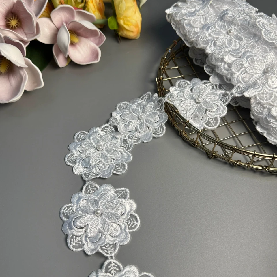 Мереживо поліестер 3D J115 (10 ярдів/9.1 м.), білий