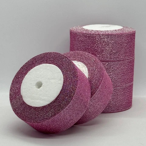 Лента парчовая 4 см (5*25 ярдов/ 22,75 м.), 89 неон розовый + серебро