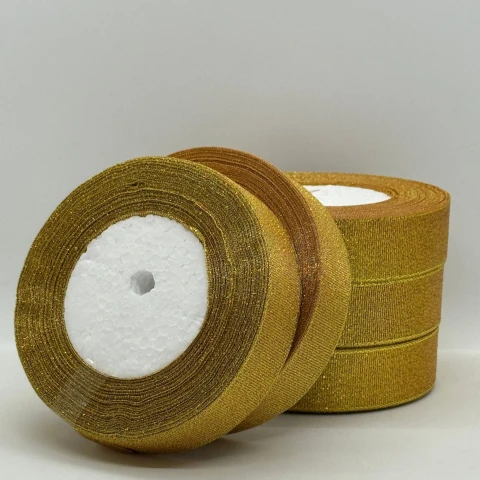 Тасьма парчева 2,5 см (5*25 ярдів/22,75 м.), 16 жовтий + золото