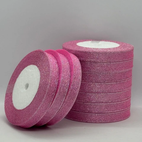 Лента парчовая 1,2 см (10*25 ярдов/22,75 м.), 45 розовый + серебро