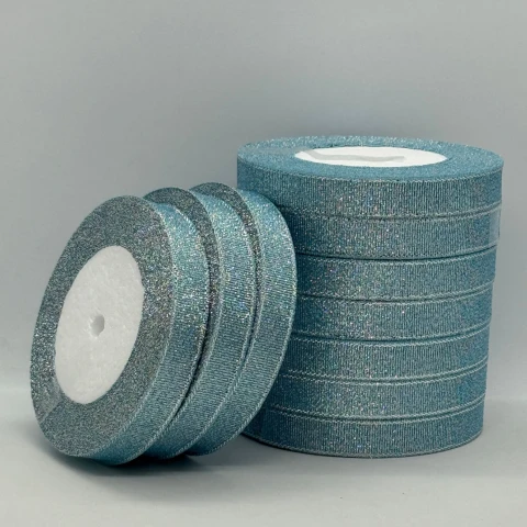 Лента парчовая 1,2 см (10*25 ярдов/22,75 м.), 70 голубой + серебро