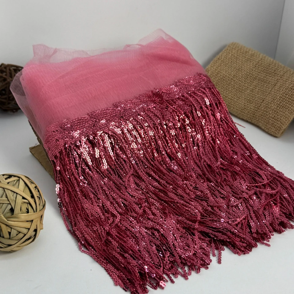 Бахрома танцювальна з паєткою 20 см (10 ярдів/9,14 м.), 12 темний рожевий