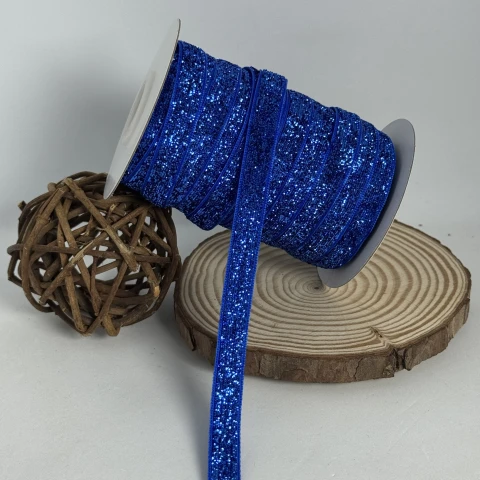 Стрічка оксамитова парча люрекс 1 см (25 ярдів/22,75 м.), 01 електрик