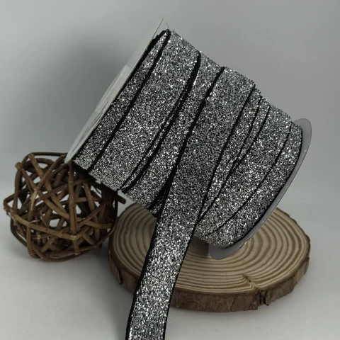 Лента бархатная парча люрекс 2 см (25 ярдов/22,75 м.), 17 серебро + черный