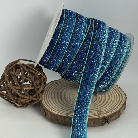 Стрічка оксамитова парча люрекс 2 см (25 ярдів/22,75 м.), 36 синій + бірюза