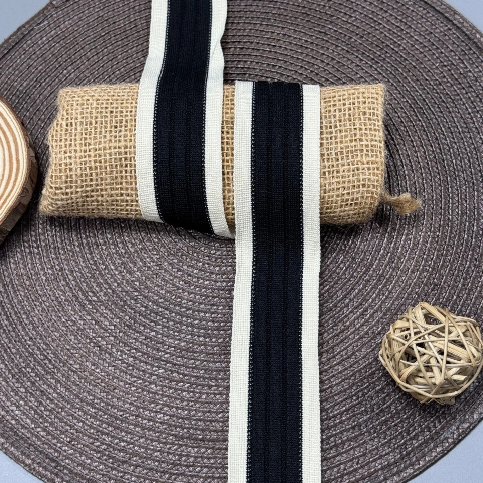 Лампас трикотажний D#4 4 см (50 м), C:6 чорний+молочний