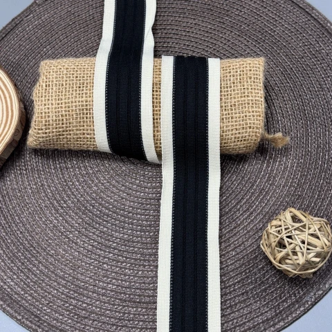 Лампас трикотажний D#4 4 см (50 м), C:6 чорний+молочний