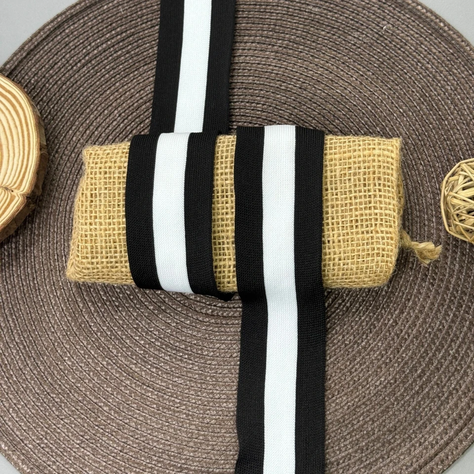 Лампас трикотажний D#8 4 см (50 м), чорний+білий 3