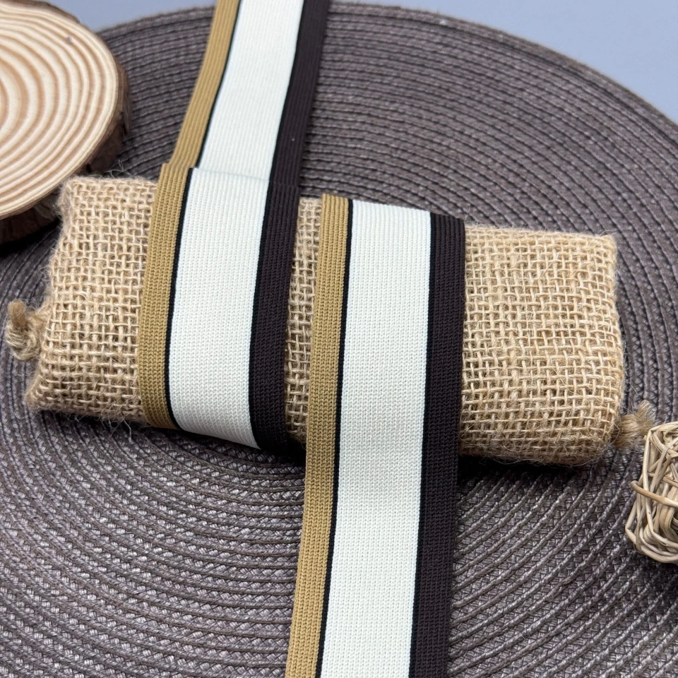 Лампас трикотажний 4 см (40 м), коричневий+білий+бежевий