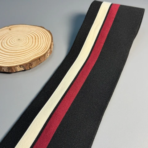 Пояс трикотажний довяз D#4 спорт (8.5см*90 см), чорний+червоний+молочний