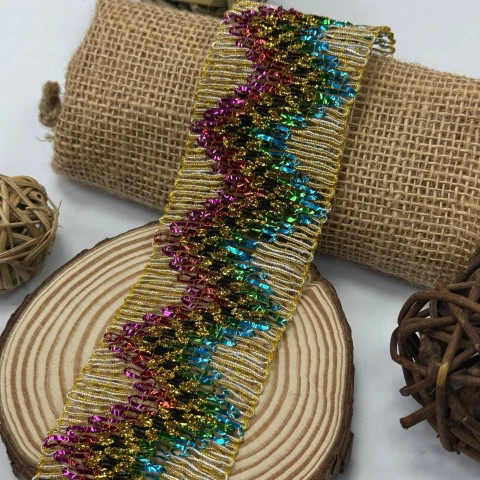 Тасьма люрекс 9570 (20 ярдів/18,28 м.), малина+золото+бірюза