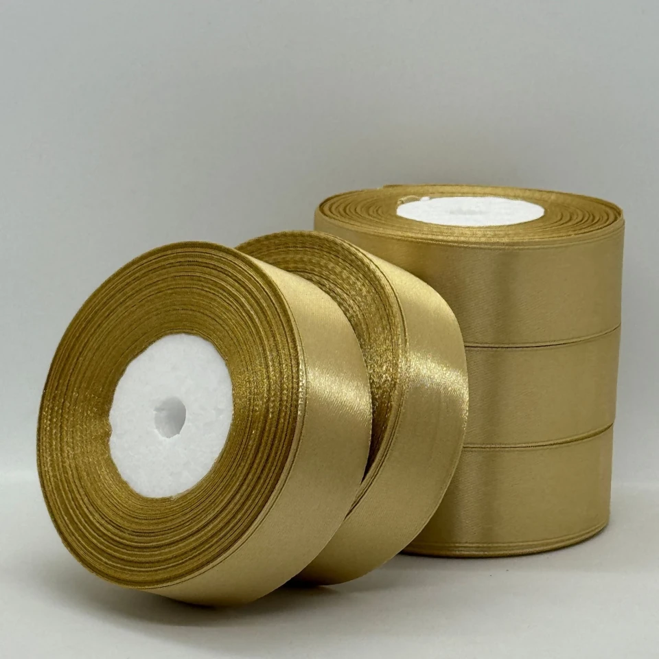 Стрічка атласна 2.5 см (5*36 ярдів), 186 золото