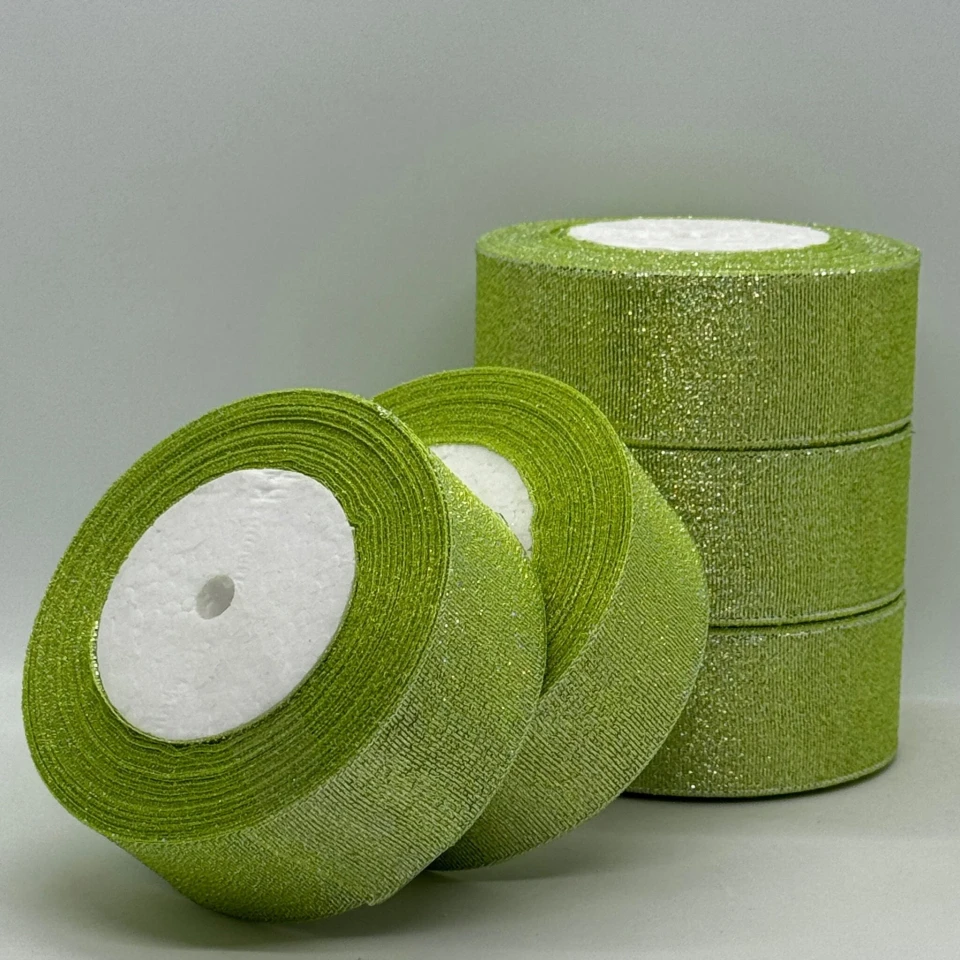 Тасьма парчева 4 см (5*25 ярдів/ 22,75 м.), 95 салатовий + срібло