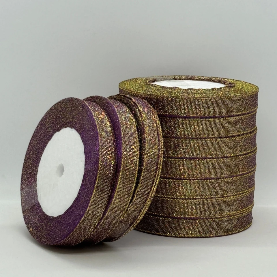 Тасьма парчева 1,2 см (10*25 ярдів/22,75 м.), 46 баклажан + золото