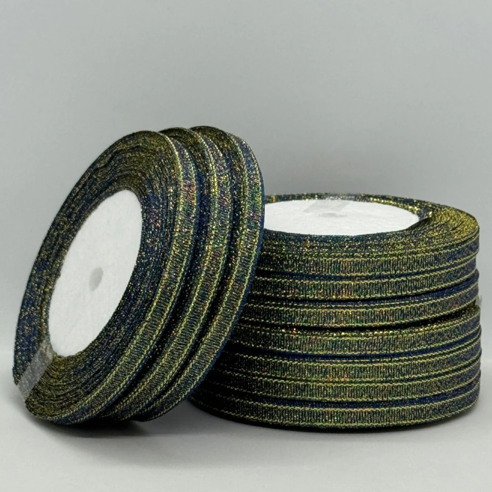 Тасьма парчева 0,6 см (10*25 ярдів/22,75 м.), 40 сосновий + золото