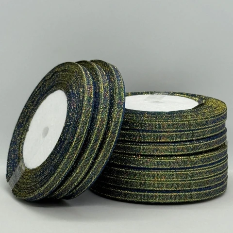 Тасьма парчева 0,6 см (10*25 ярдів/22,75 м.), 40 сосновий + золото