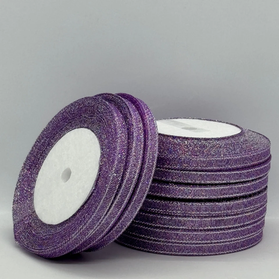 Тасьма парчева 0,6 см (10*25 ярдів/22,75 м.), 69 фіолетовий +срібло